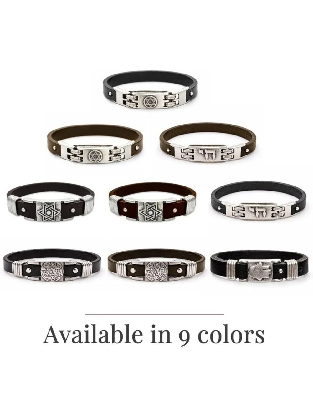 Brown Leather Star of David Bracelet for Men, Adjustable Pewter Charm Gift